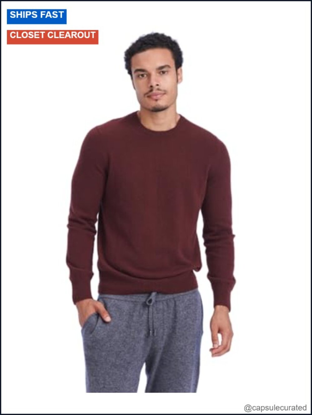 Men's Cashmere Sweater - Long Sleeve Crew Neck Pullover
